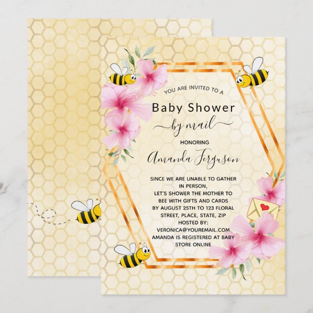 Baby Shower by mail mom to bee yellow floral girl Invitation (Front/Back)
