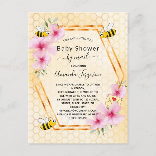 Baby Shower by mail mom to bee yellow floral girl Postcard