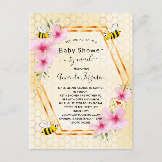 Baby Shower by mail mom to bee yellow floral girl Postcard (Front)