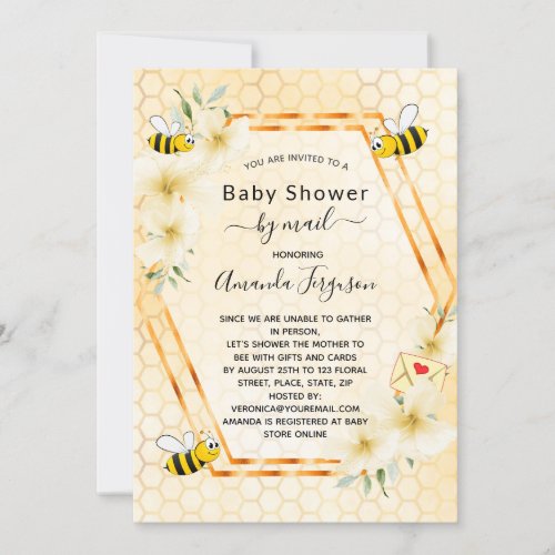 Baby Shower by mail mom to bee yellow floral Invitation