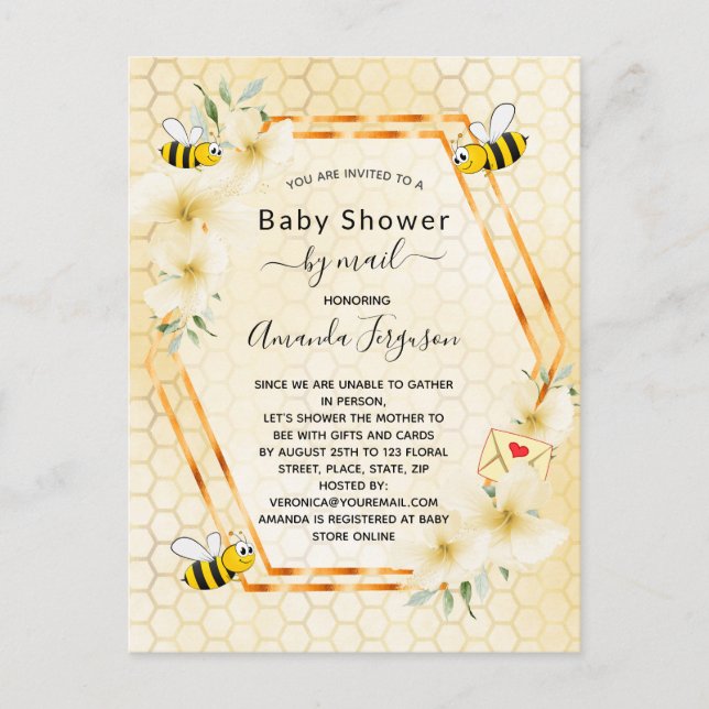 Baby Shower by mail mom to bee yellow floral Postcard (Front)