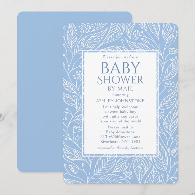 Baby Shower By Mail Pastel Blue Floral Pattern Invitation (Front/Back)