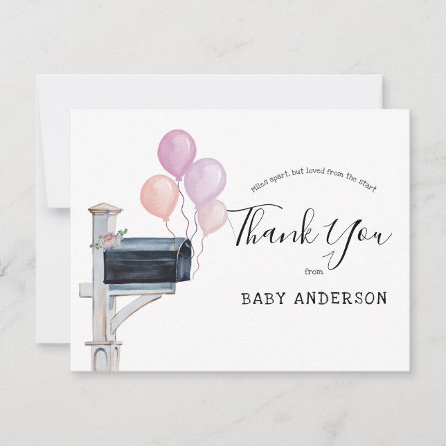 Baby Shower by Mail Pink Balloons Thank You (Front)