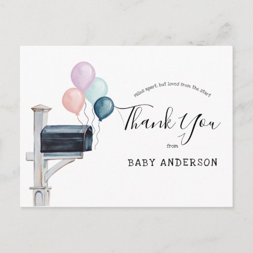 Baby Shower by Mail Pink  Blue Balloons Thank You Postcard