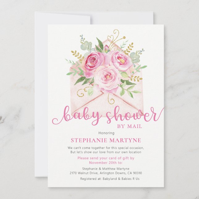 Baby Shower By Mail Pink Floral Envelope Invitation (Front)