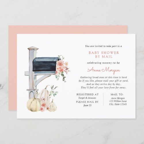 Baby Shower by Mail Pink Floral Pumpkin in Mailbox Invitation