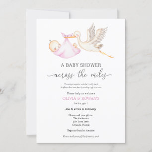 Baby Shower by Mail Pink Girl Stork Invitation
