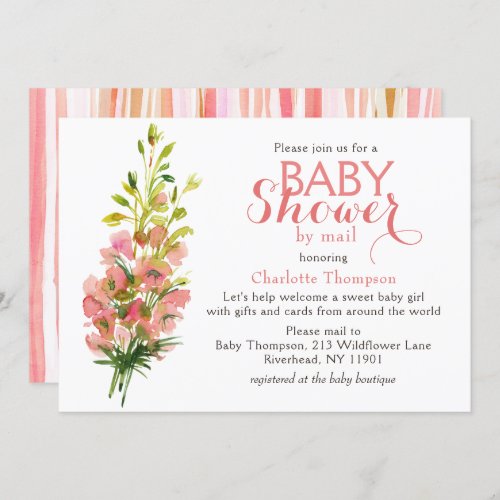 Baby Shower By Mail Pink Watercolor Floral Bouquet Invitation