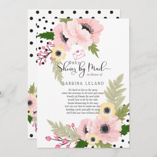 Baby Shower by Mail  Pink Yellow Poppies Dots Invitation