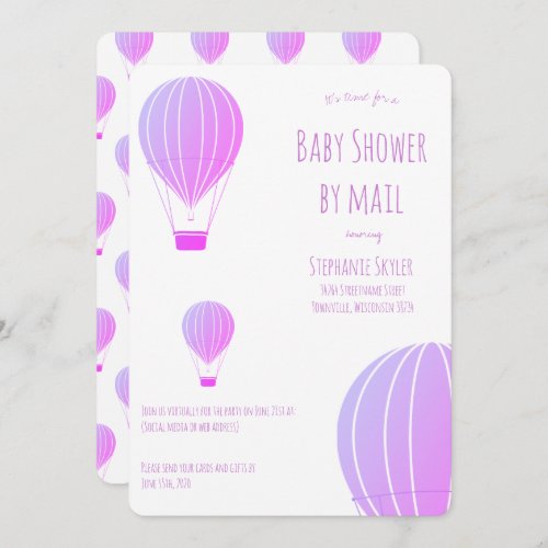 Baby Shower by Mail Purple Hot Air Balloon Invitation