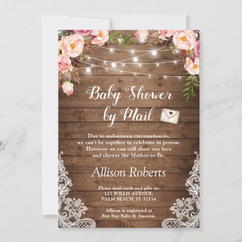 Baby Shower By Mail Rustic String Lights Floral Invitation