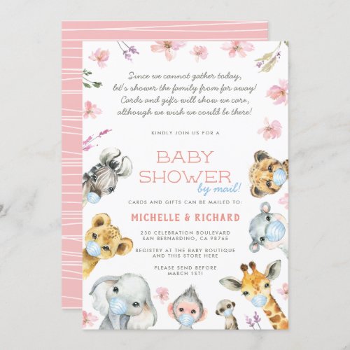 Baby Shower By Mail Safari Animals Pink Floral Invitation