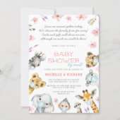 Baby Shower By Mail Safari Animals Pink Floral Invitation (Front)