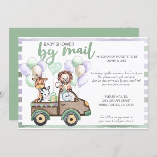 Baby Shower by Mail Safari Truck and Cute Animals Invitation
