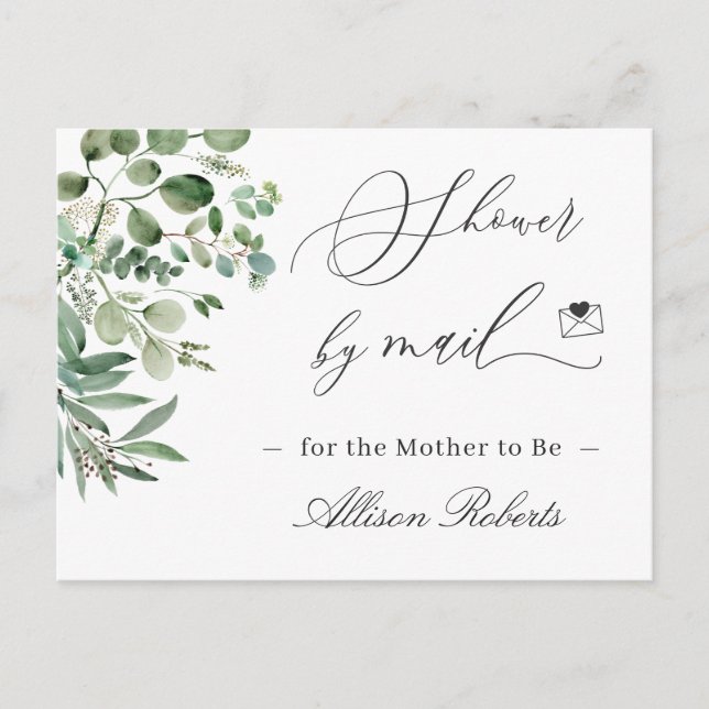 Baby Shower By Mail Simple Elegant Eucalyptus Postcard (Front)