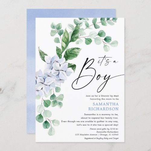 Baby Shower by Mail spring floral blue greenery Invitation