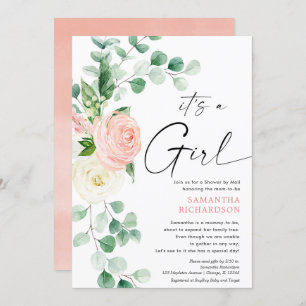 Baby Shower by Mail spring floral pink greenery Invitation