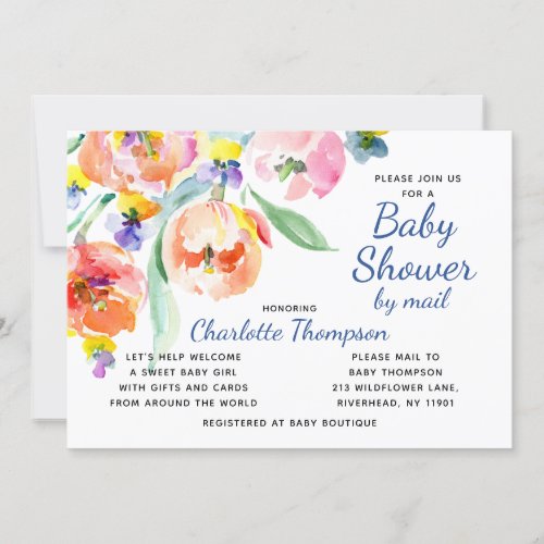 Baby Shower By Mail Spring Pink Watercolor Floral Invitation