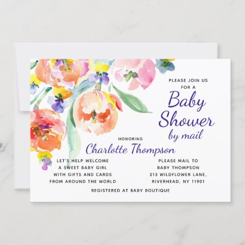 Baby Shower By Mail Spring Pink Watercolor Floral Invitation