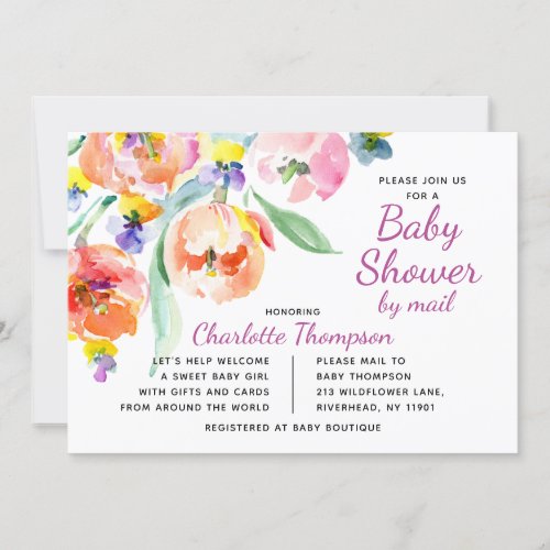 Baby Shower By Mail Spring Pink Watercolor Floral Invitation