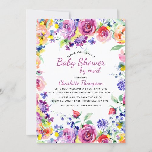 Baby Shower By Mail Spring Pink Watercolor Floral Invitation