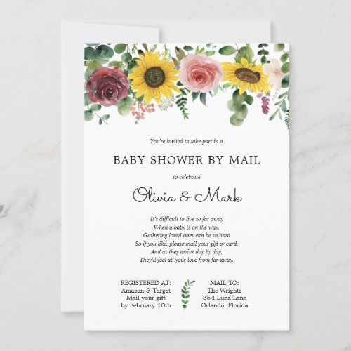 Baby Shower by Mail Sunflower Rose Invitation