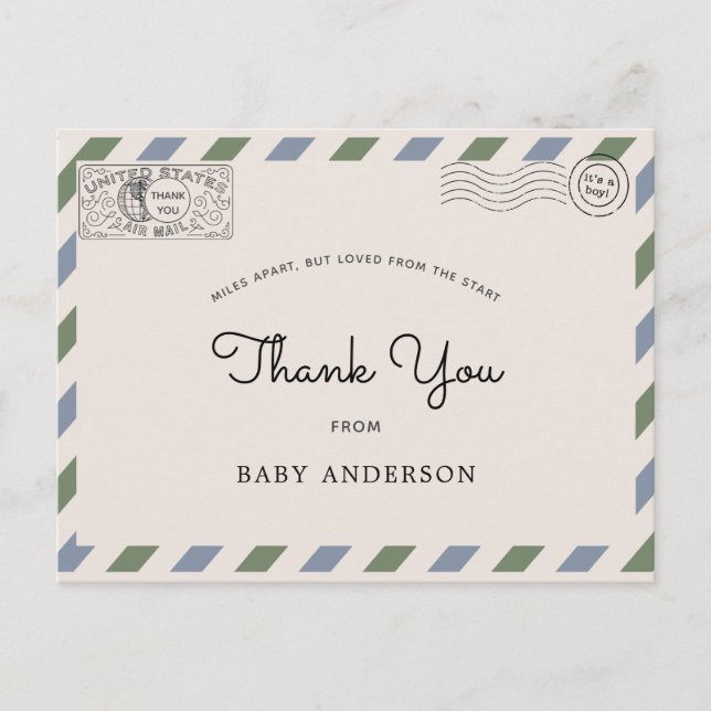 Baby Shower by Mail Thank You Blue Green Postcard (Front)