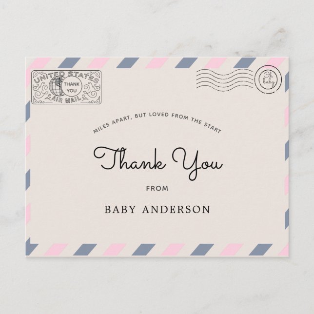 Baby Shower by Mail Thank You Pink Blue Postcard (Front)
