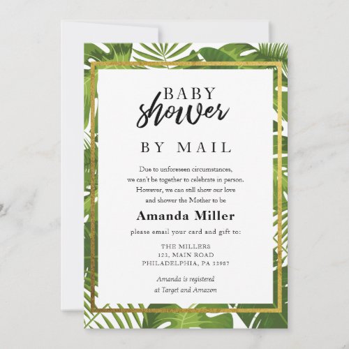 Baby Shower by mail Tropical and gold Save The Date