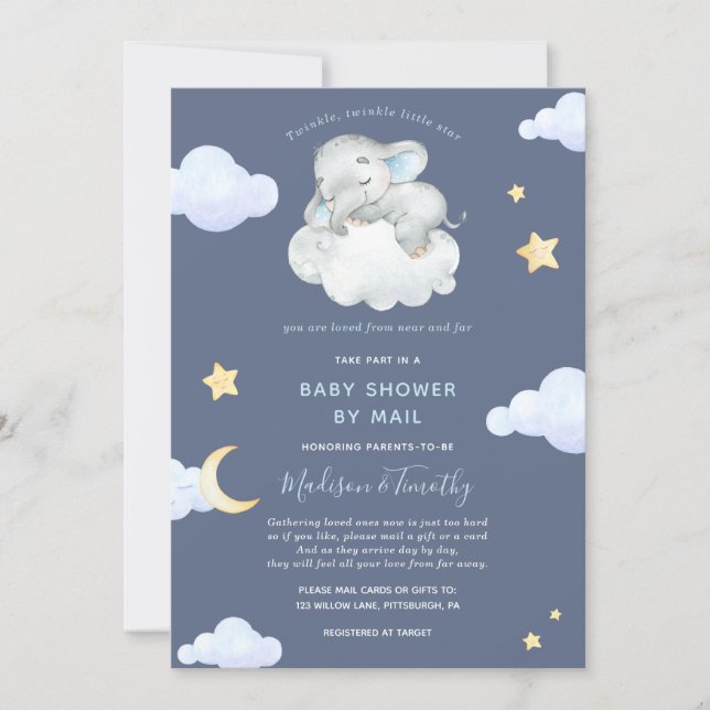 Baby Shower by Mail Twinkle Little Star Elephant Invitation (Front)