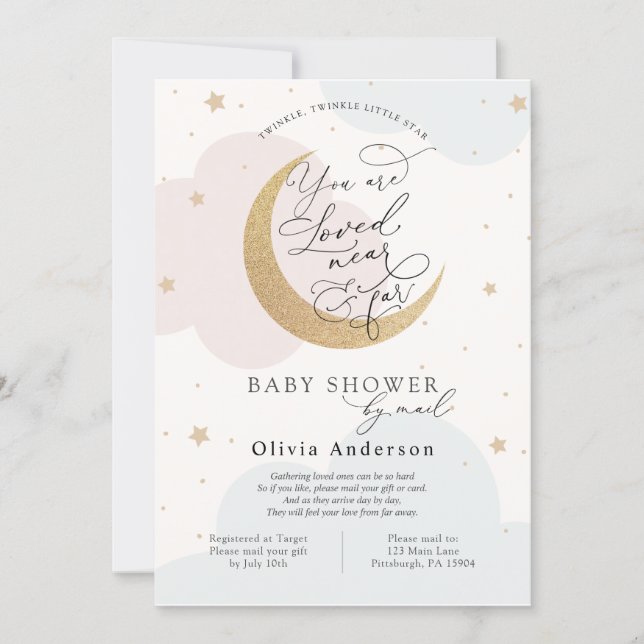 Baby Shower by Mail Twinkle Star and Moon Invitation (Front)