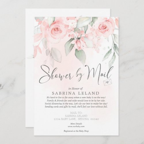 Baby Shower by Mail Vintage Blush Pink Roses Invitation