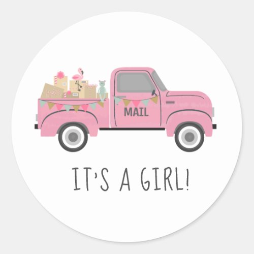 Baby Shower By Mail Vintage Pink Truck Classic Round Sticker