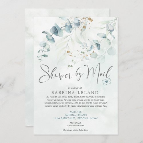 Baby Shower by Mail Watercolor Eucalyptus Greenery Invitation
