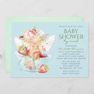 Baby Shower By Mail Watercolor Floral Boy Fairy Invitation
