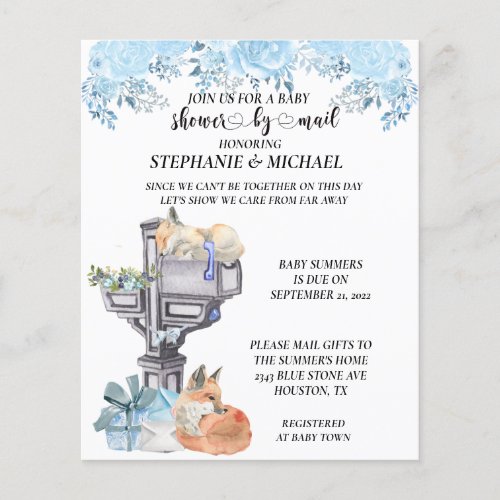Baby Shower By Mail Watercolor Foxes Blue Invitati Flyer