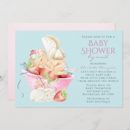 Baby Shower By Mail Watercolor Girl Fairy Rabbit Invitation