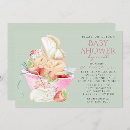 Baby Shower By Mail Watercolor Girl Fairy Rabbit Invitation