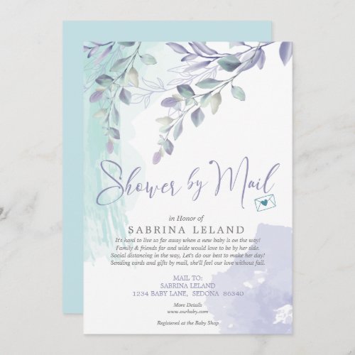 Baby Shower by Mail Watercolor Lilac and Teal Invitation