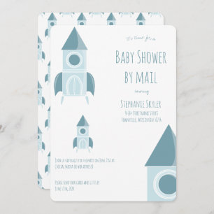 Baby Shower By Mail White Blue Rocket Ship Invitation