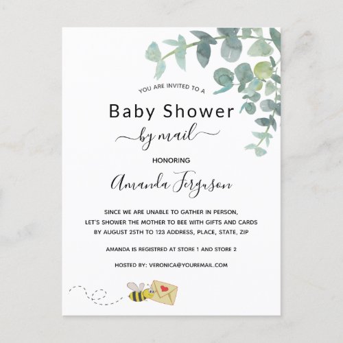 Baby Shower by mail white eucalyptus greenery bee Postcard