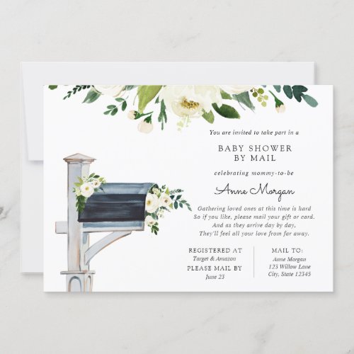Baby Shower by Mail White Flowers in Mailbox Invitation