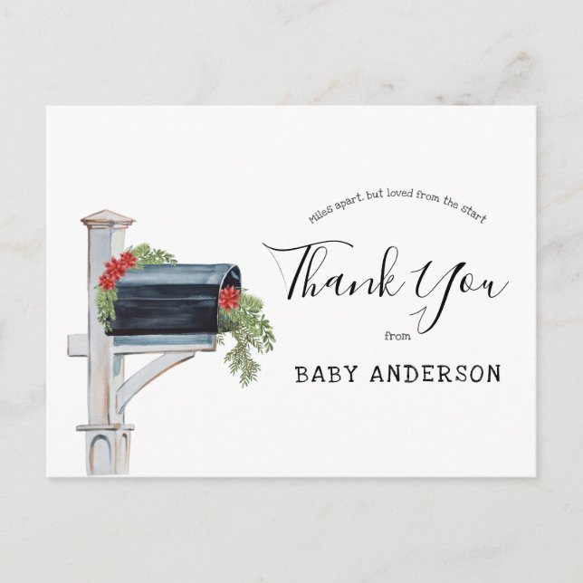 Baby Shower by Mail Winter Evergreen Thank You Postcard (Front)