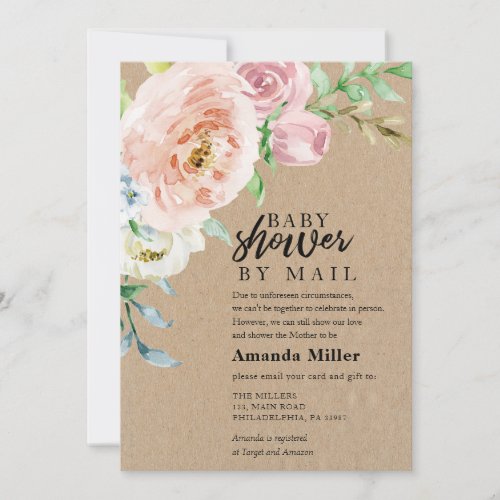 Baby Shower by mail with rose on kraft Save The Date