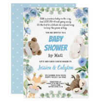 Baby Shower By Mail Woodland Animal Blue Rose Invitation Baby Shower By Mail Woodland Animal Blue Rose Invitation