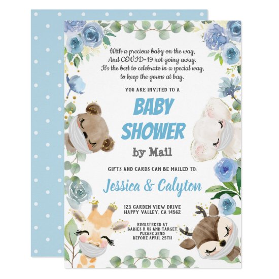 Baby Shower By Mail Woodland Animal Blue Rose Invitation