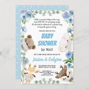 Baby Shower By Mail Woodland Animal Blue Rose Invitation