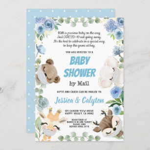 Baby Shower By Mail Woodland Animal Blue Rose Invitation