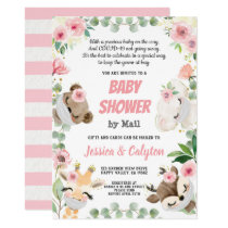 Baby Shower By Mail Woodland Animal Pink Rose Invitation Baby Shower By Mail Woodland Animal Pink Rose Invitation