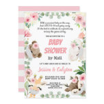 Baby Shower By Mail Woodland Animal Pink Rose Invitation Baby Shower By Mail Woodland Animal Pink Rose Invitation